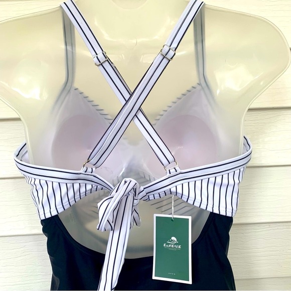 Striped Black and White One-Piece Swimsuit - Picture 5 of 5